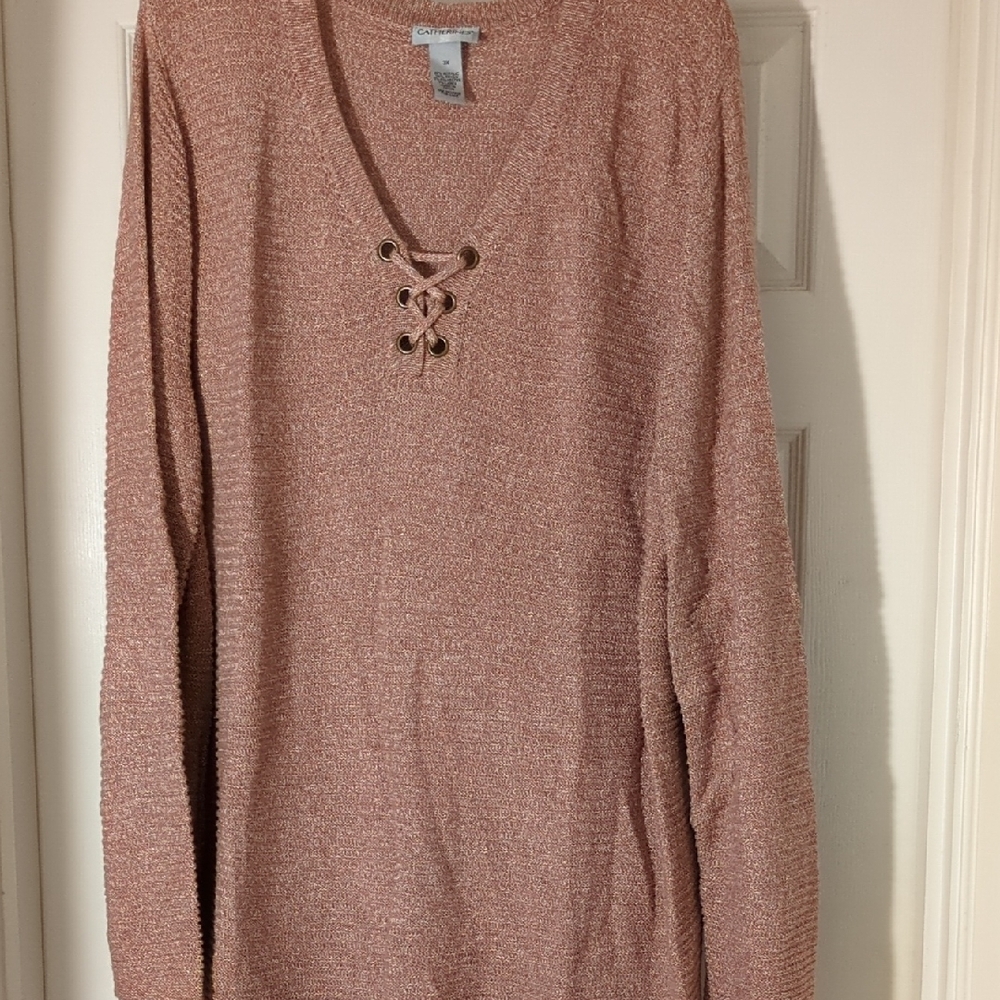 Catherines Pink Lace-Up V-Neck Sweater
